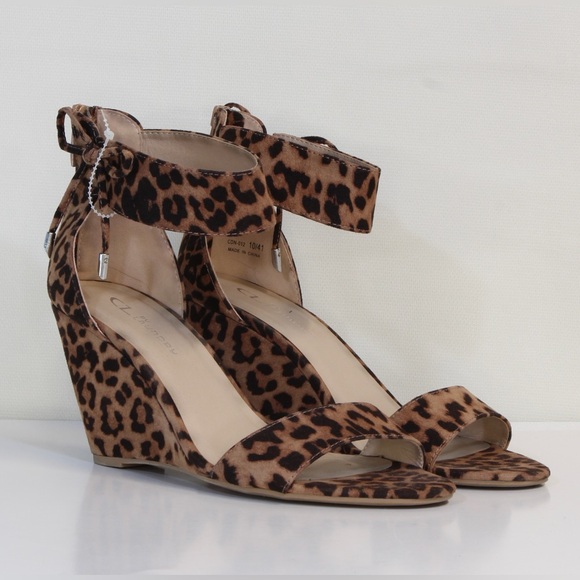 CL by Laundry Shoes - CL by Laundry Tan Black Leopard Print Wedge Heel Sandals NWOT
